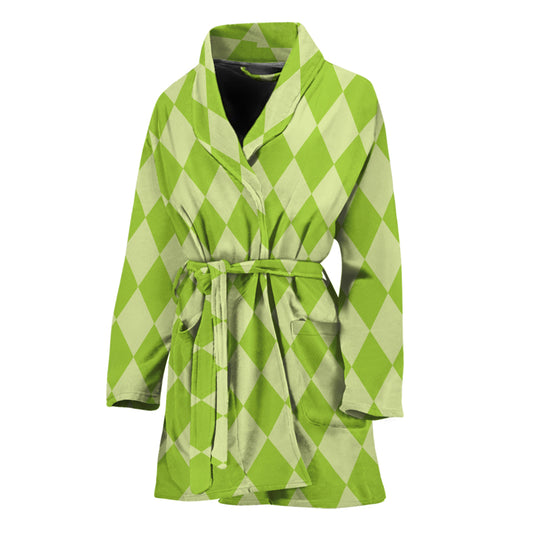 Green Harlequin Pattern Print Women's Bathrobe