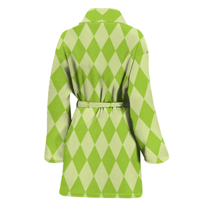 Green Harlequin Pattern Print Women's Bathrobe