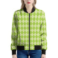 Green Harlequin Pattern Print Women's Bomber Jacket