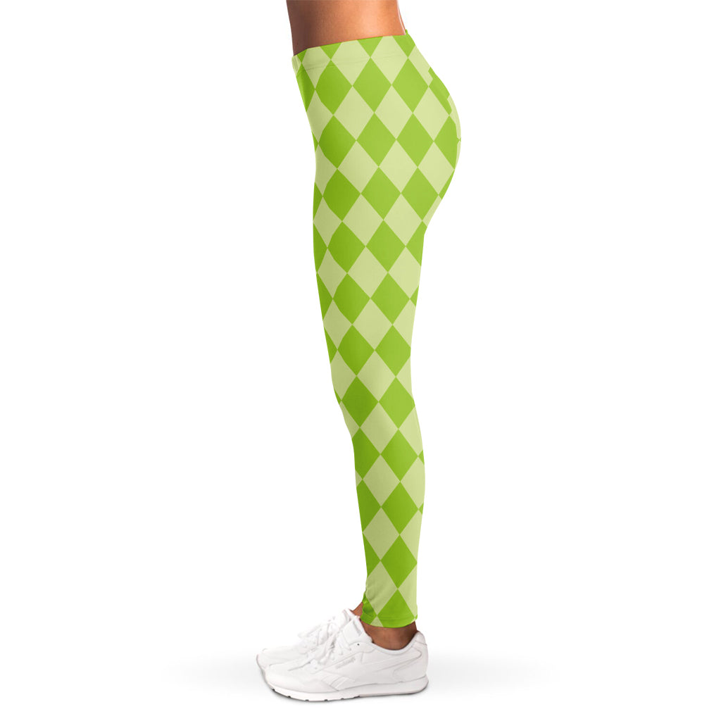 Green Harlequin Pattern Print Women's Leggings