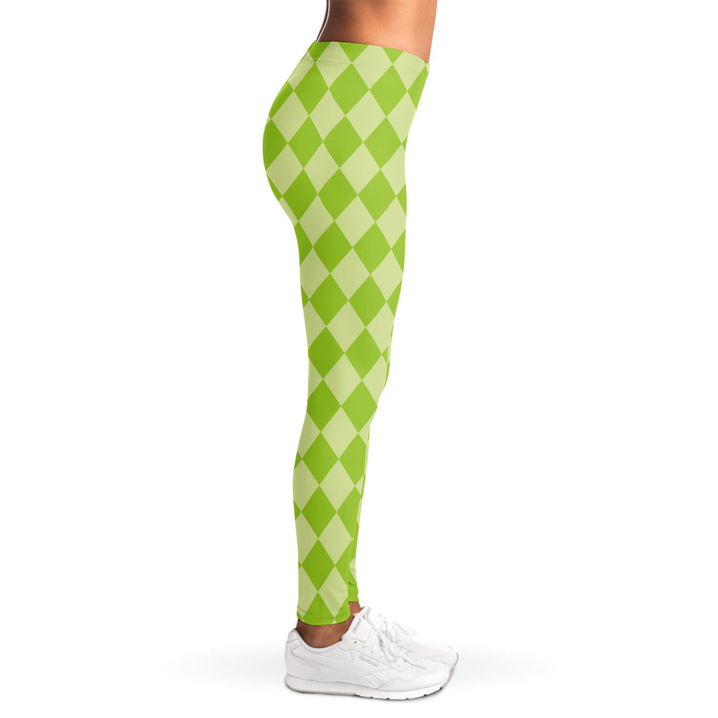 Green Harlequin Pattern Print Women's Leggings
