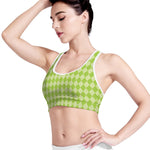 Green Harlequin Pattern Print Women's Sports Bra