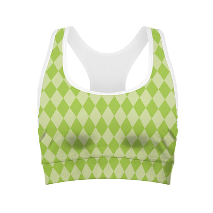 Green Harlequin Pattern Print Women's Sports Bra