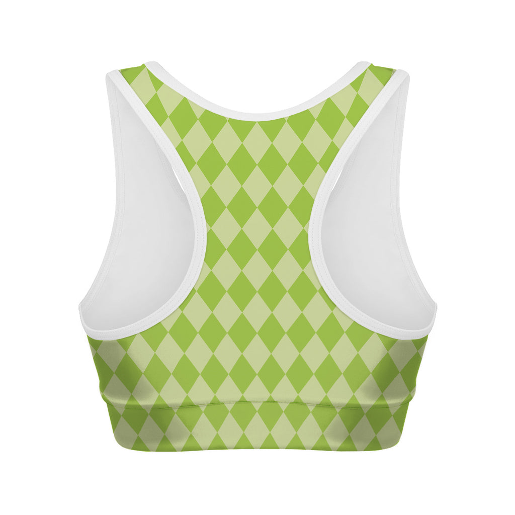 Green Harlequin Pattern Print Women's Sports Bra