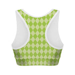 Green Harlequin Pattern Print Women's Sports Bra