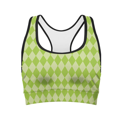 Green Harlequin Pattern Print Women's Sports Bra