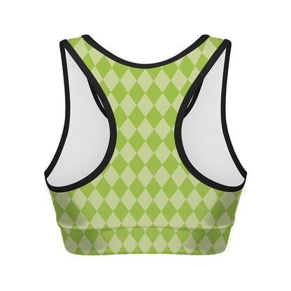 Green Harlequin Pattern Print Women's Sports Bra