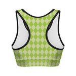 Green Harlequin Pattern Print Women's Sports Bra