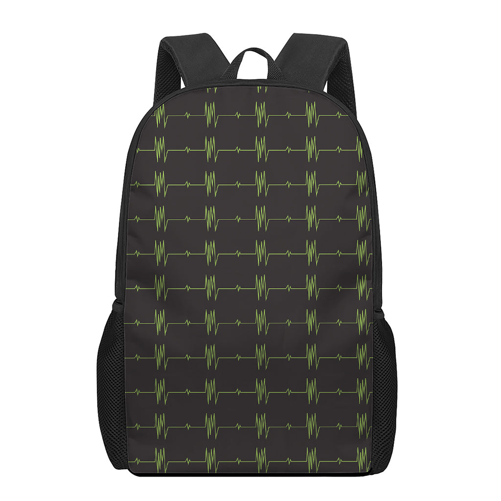 Green Heartbeat Pattern Print 17 Inch Backpack