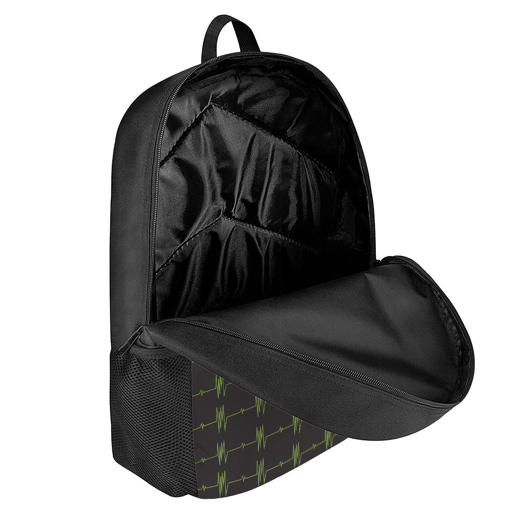 Green Heartbeat Pattern Print 17 Inch Backpack