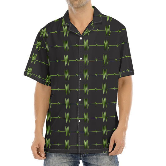 Green Heartbeat Pattern Print Aloha Shirt