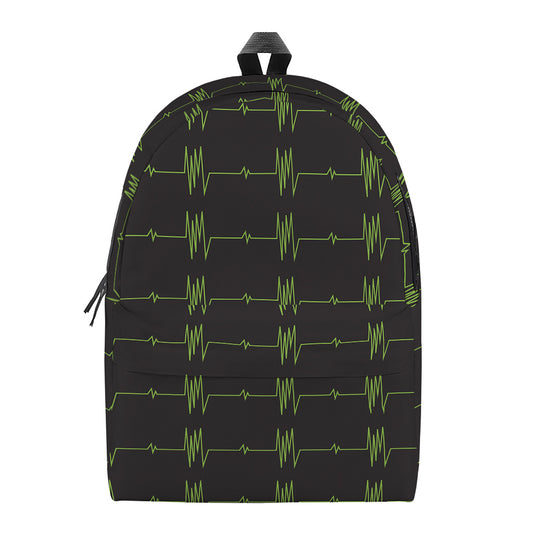 Green Heartbeat Pattern Print Backpack