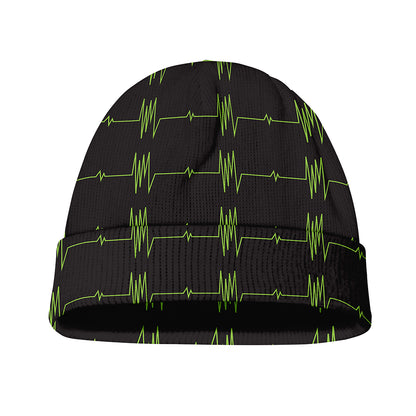 Green Heartbeat Pattern Print Beanie