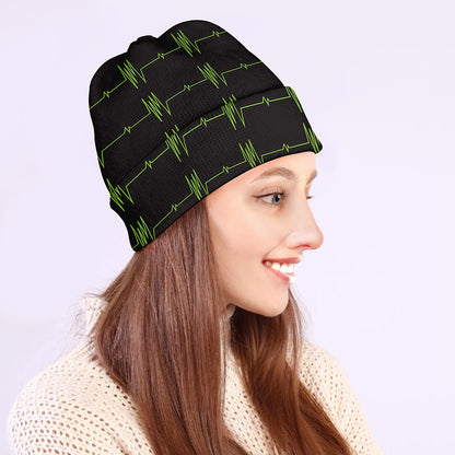 Green Heartbeat Pattern Print Beanie