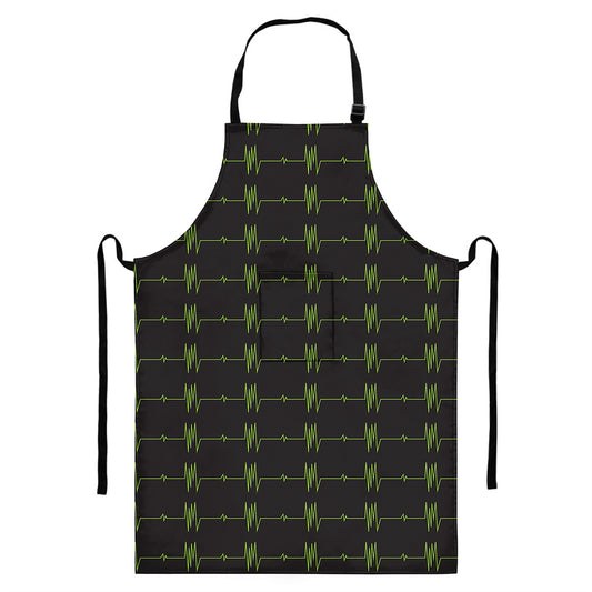 Green Heartbeat Pattern Print Bib Apron With Pocket