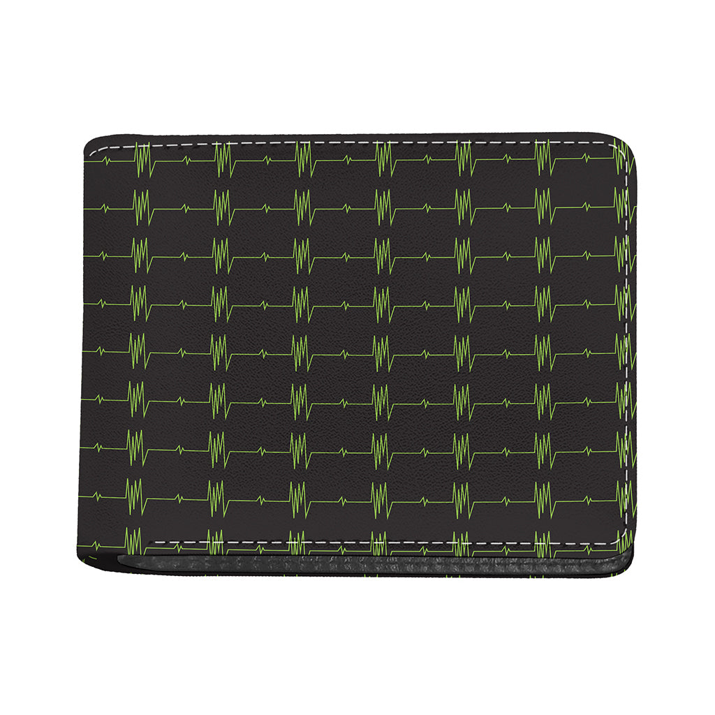 Green Heartbeat Pattern Print Bifold Wallet