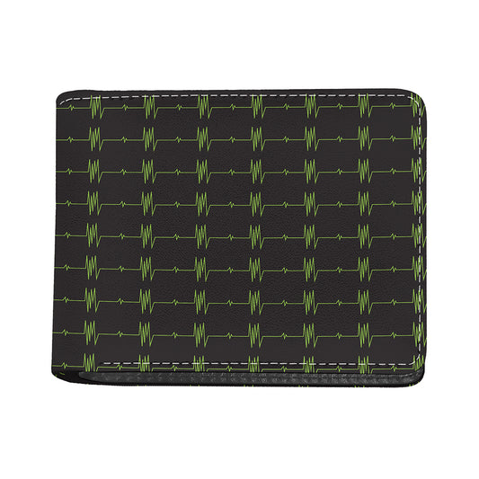 Green Heartbeat Pattern Print Bifold Wallet
