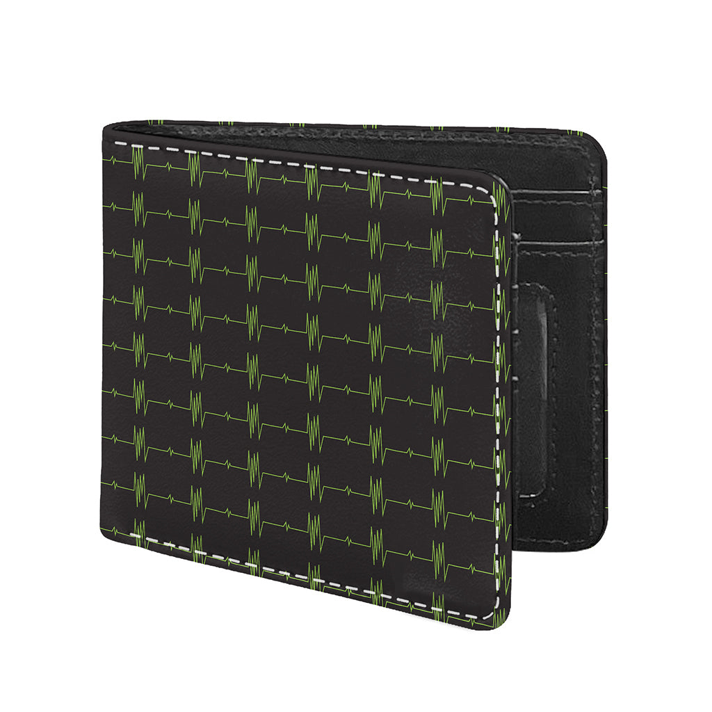 Green Heartbeat Pattern Print Bifold Wallet