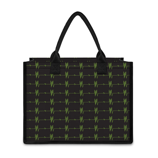 Green Heartbeat Pattern Print Canvas Tote Bag