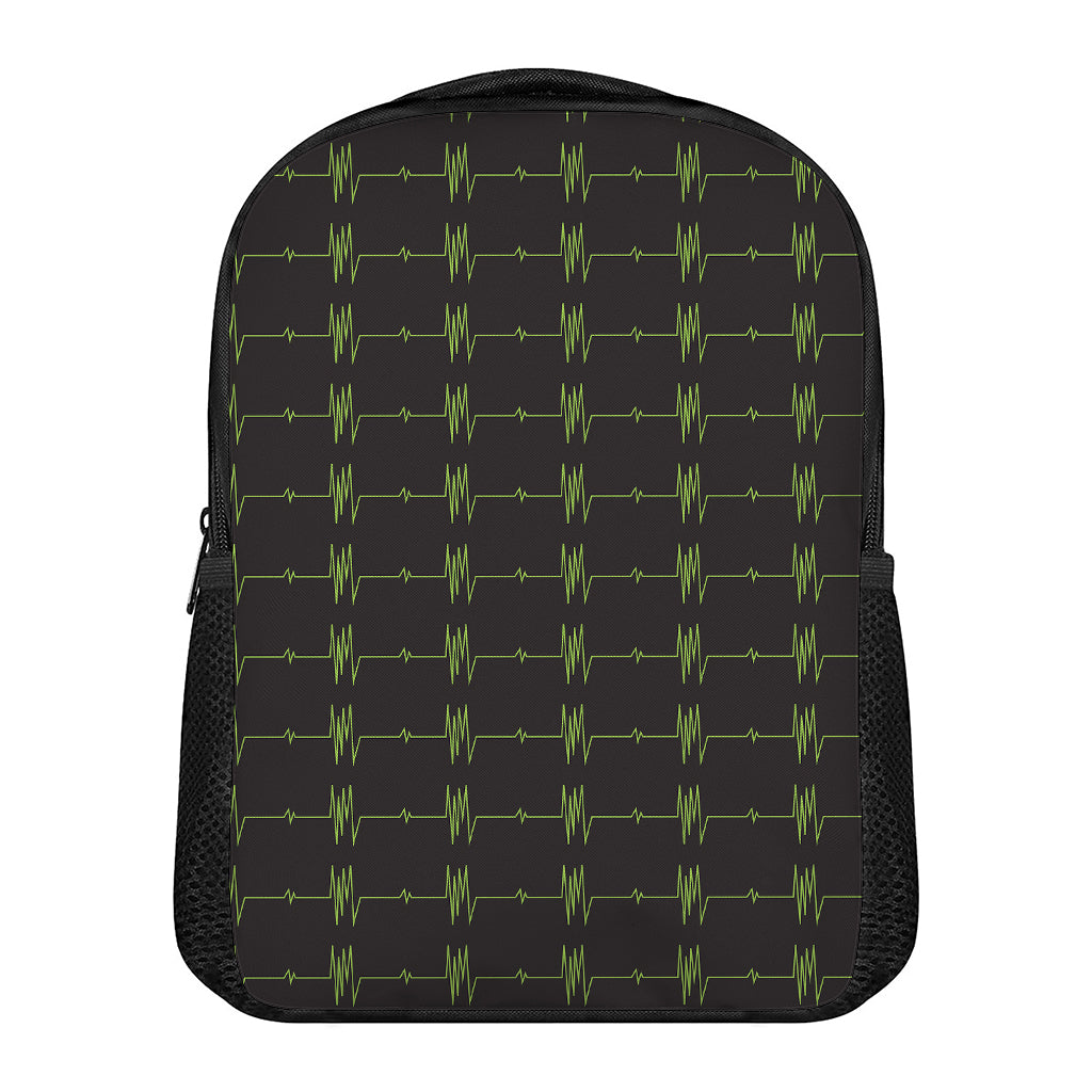 Green Heartbeat Pattern Print Casual Backpack