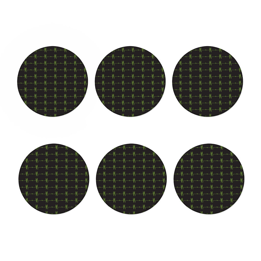 Green Heartbeat Pattern Print Coaster Set