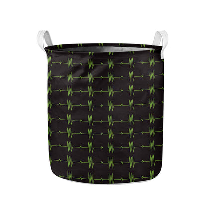 Green Heartbeat Pattern Print Collapsible Laundry Basket