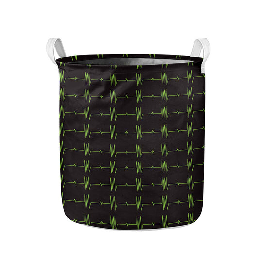 Green Heartbeat Pattern Print Collapsible Laundry Basket