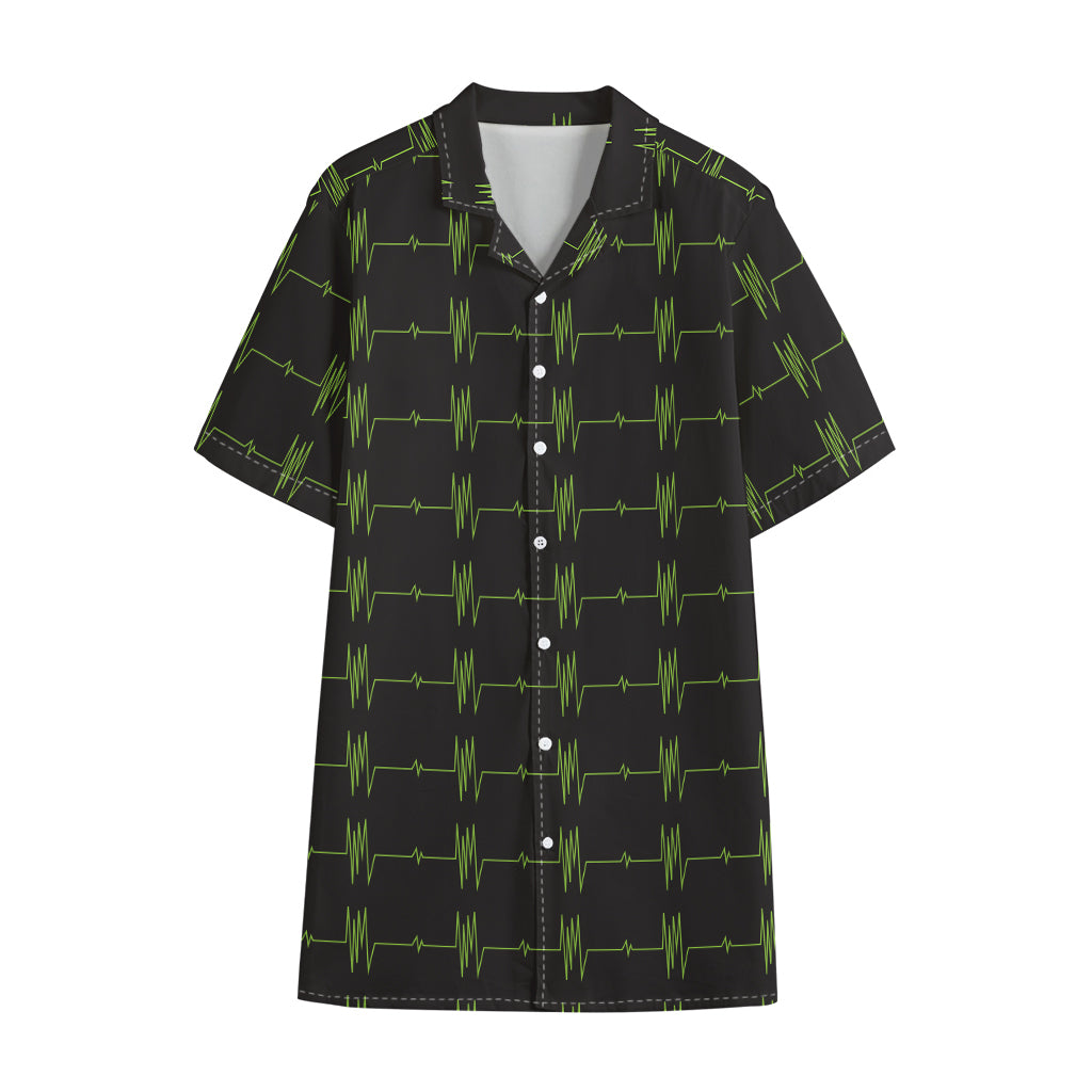 Green Heartbeat Pattern Print Cotton Hawaiian Shirt