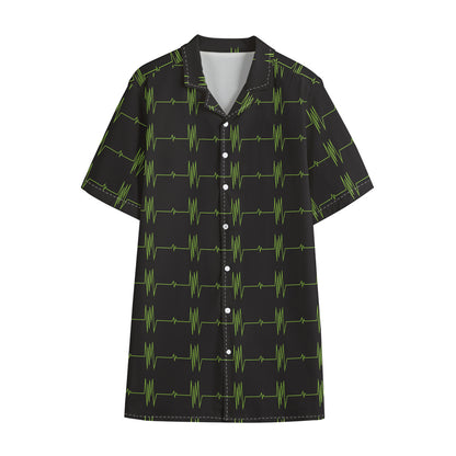 Green Heartbeat Pattern Print Cotton Hawaiian Shirt