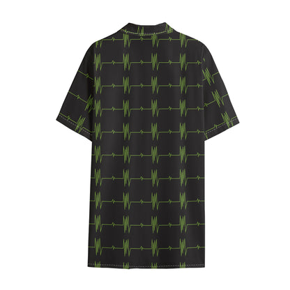 Green Heartbeat Pattern Print Cotton Hawaiian Shirt