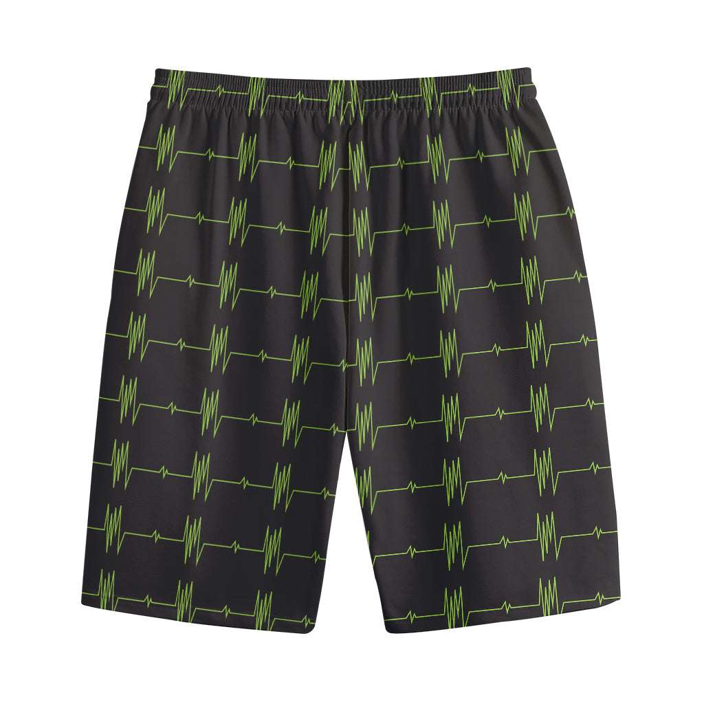 Green Heartbeat Pattern Print Cotton Shorts