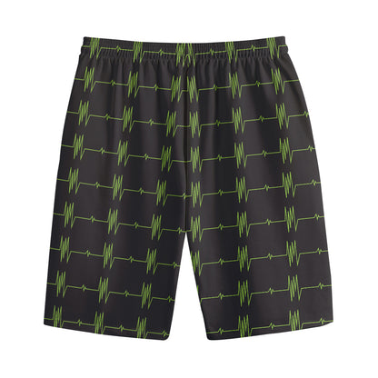 Green Heartbeat Pattern Print Cotton Shorts