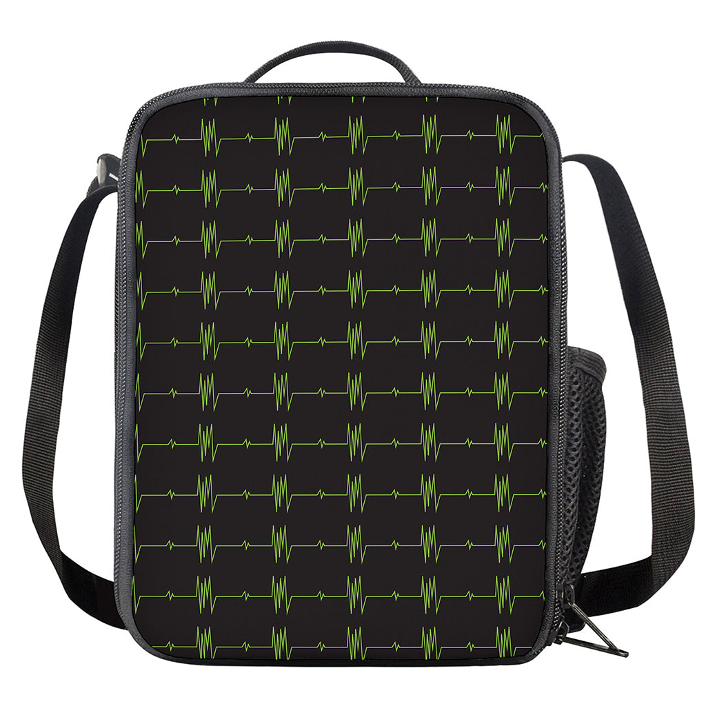 Green Heartbeat Pattern Print Crossbody Lunch Bag