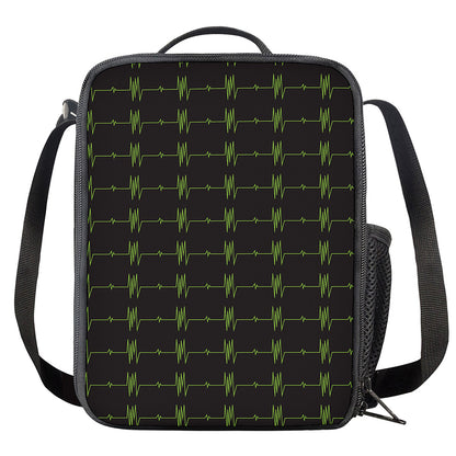 Green Heartbeat Pattern Print Crossbody Lunch Bag