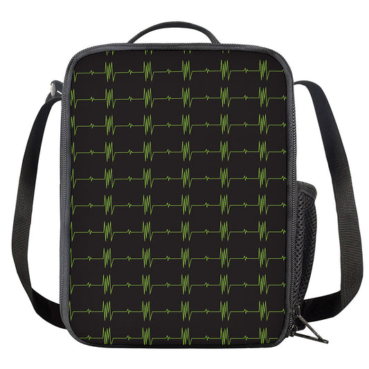Green Heartbeat Pattern Print Crossbody Lunch Bag