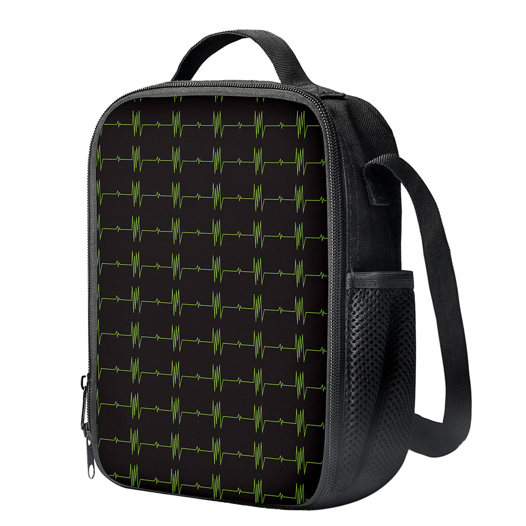 Green Heartbeat Pattern Print Crossbody Lunch Bag
