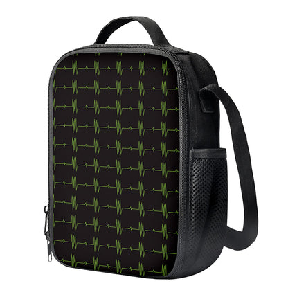 Green Heartbeat Pattern Print Crossbody Lunch Bag