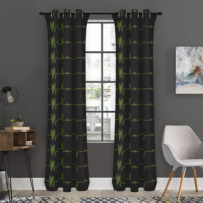 Green Heartbeat Pattern Print Curtain