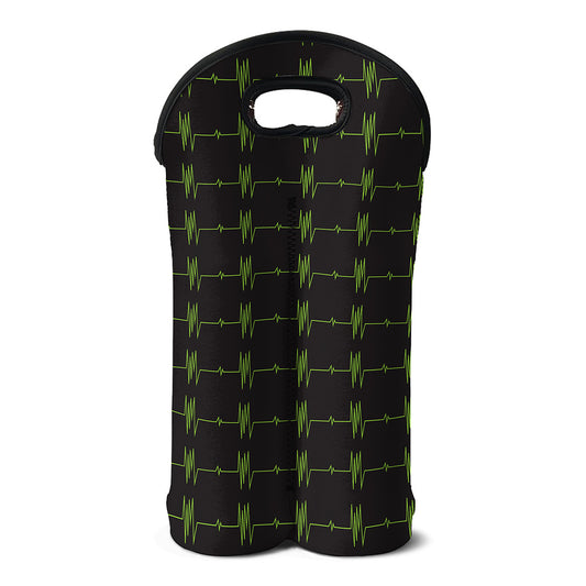 Green Heartbeat Pattern Print Double Neoprene Wine Tote