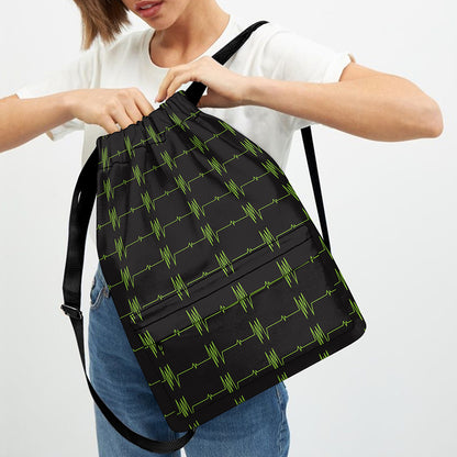 Green Heartbeat Pattern Print Drawstring Backpack