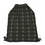 Green Heartbeat Pattern Print Drawstring Bag