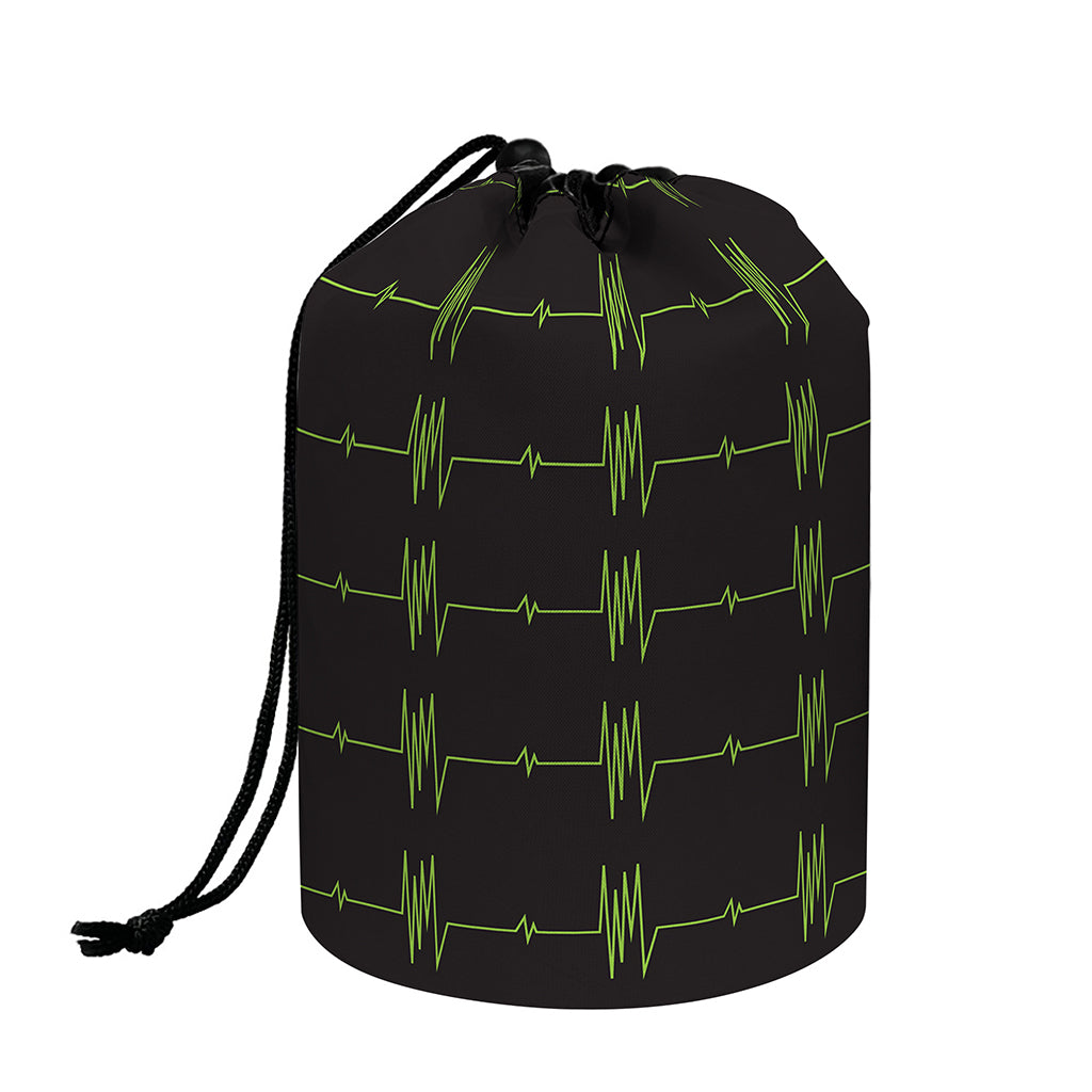 Green Heartbeat Pattern Print Drawstring Makeup Bag