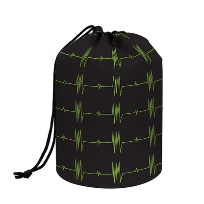 Green Heartbeat Pattern Print Drawstring Makeup Bag