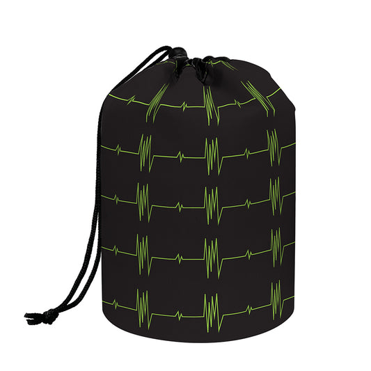 Green Heartbeat Pattern Print Drawstring Makeup Bag