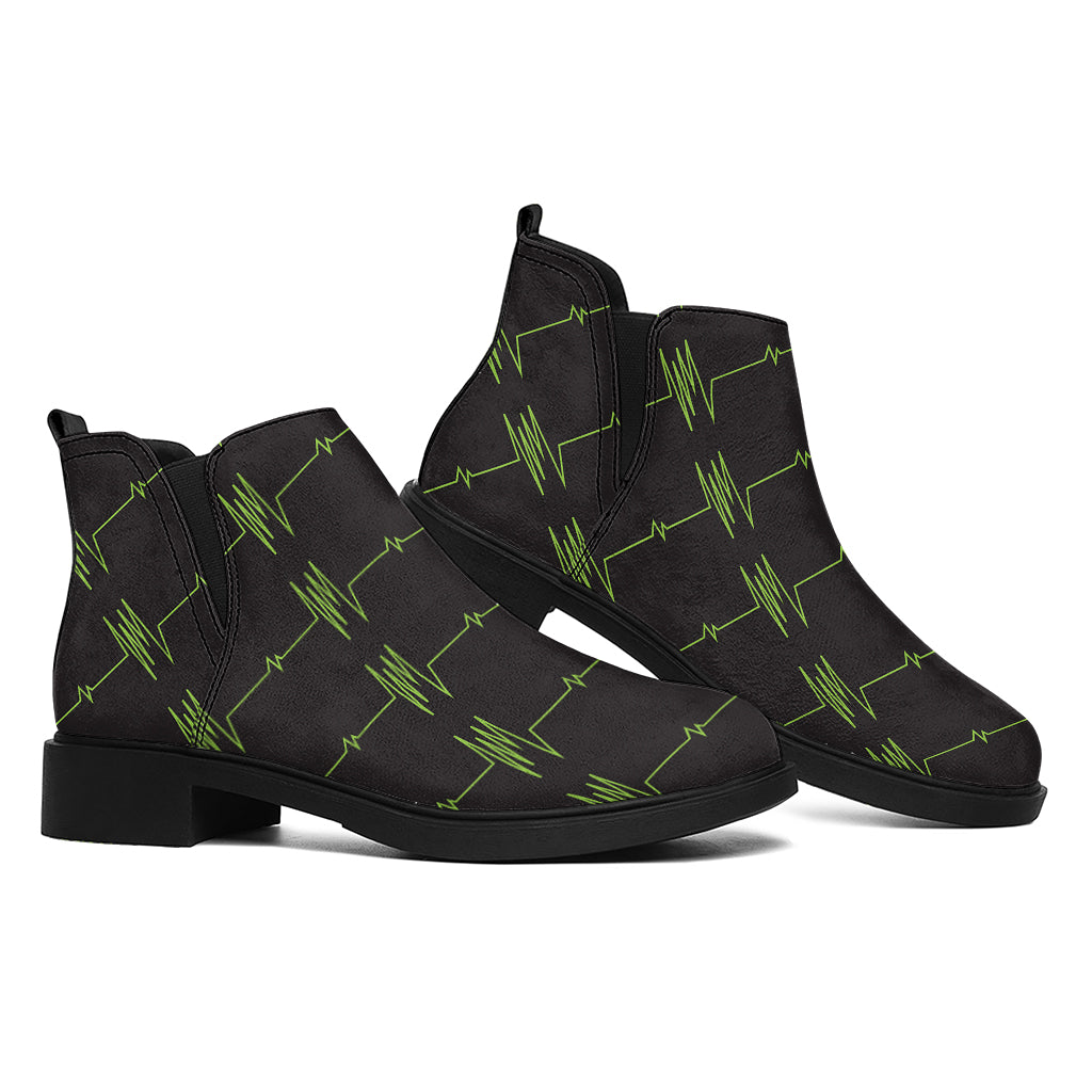 Green Heartbeat Pattern Print Flat Ankle Boots