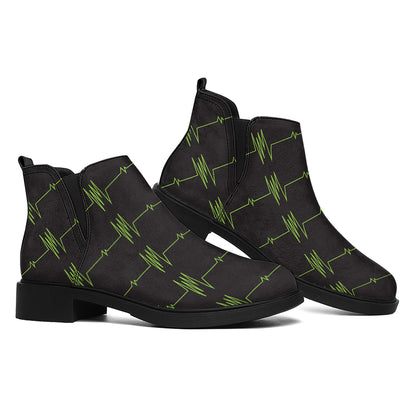 Green Heartbeat Pattern Print Flat Ankle Boots