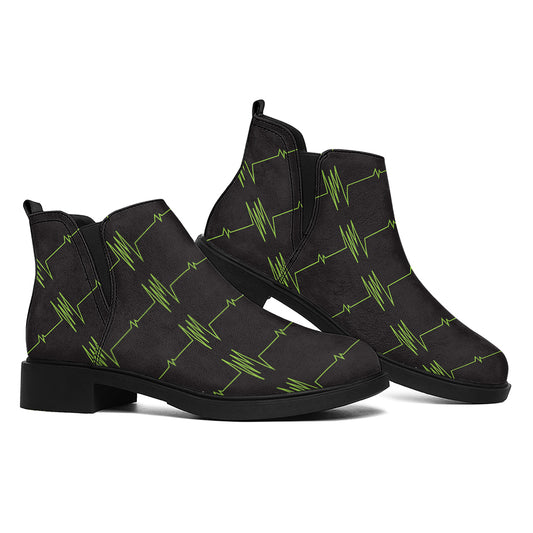 Green Heartbeat Pattern Print Flat Ankle Boots