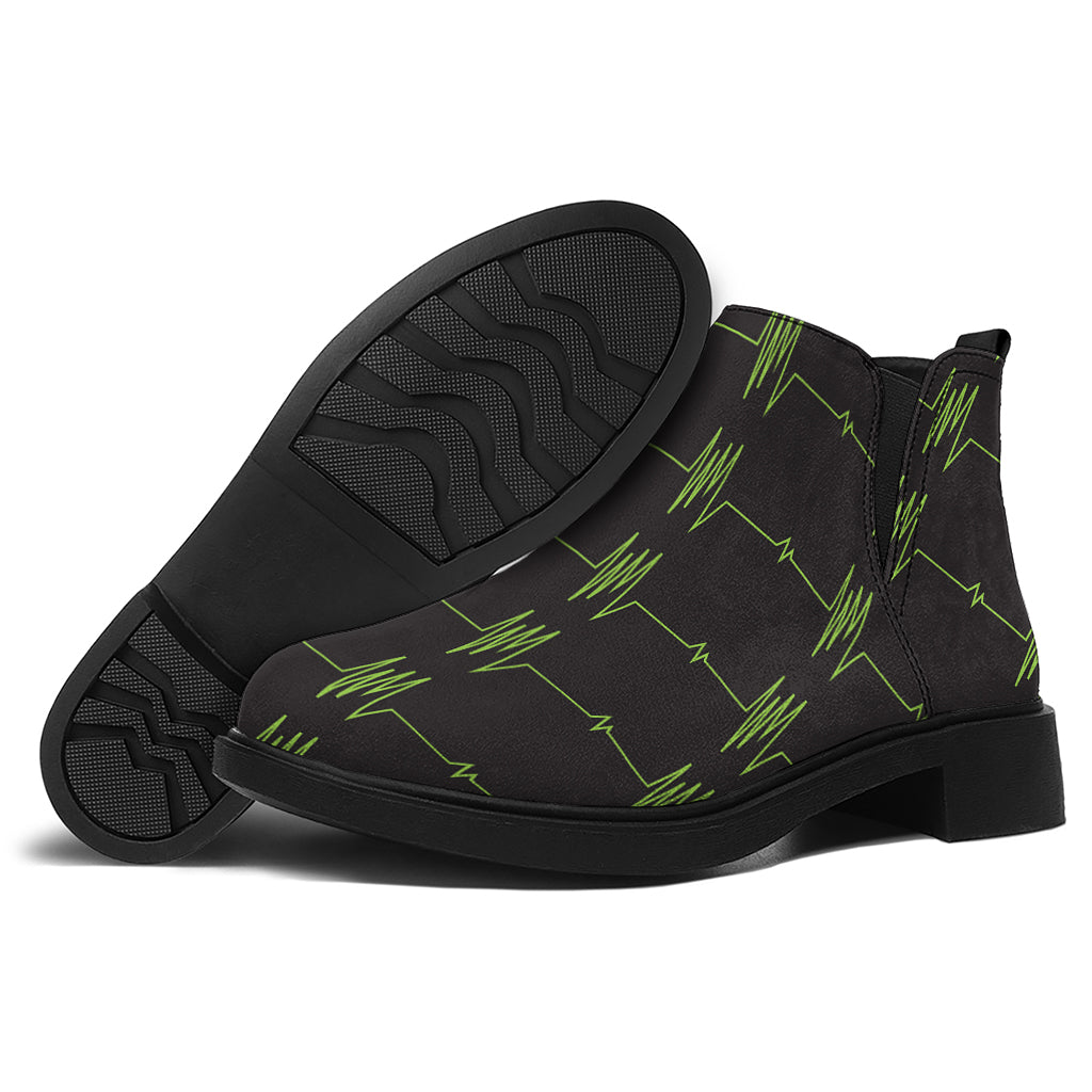 Green Heartbeat Pattern Print Flat Ankle Boots