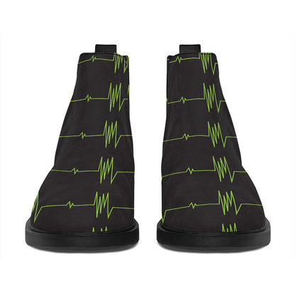 Green Heartbeat Pattern Print Flat Ankle Boots