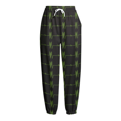 Green Heartbeat Pattern Print Fleece Lined Knit Pants